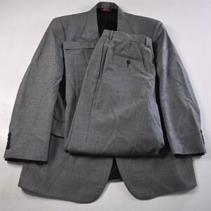 Vtg USA Made Corbin 44S 33x30 Gray Houndstooth Slim Wool Mens Jacket Pants Suit